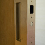 Pocket door handle close up